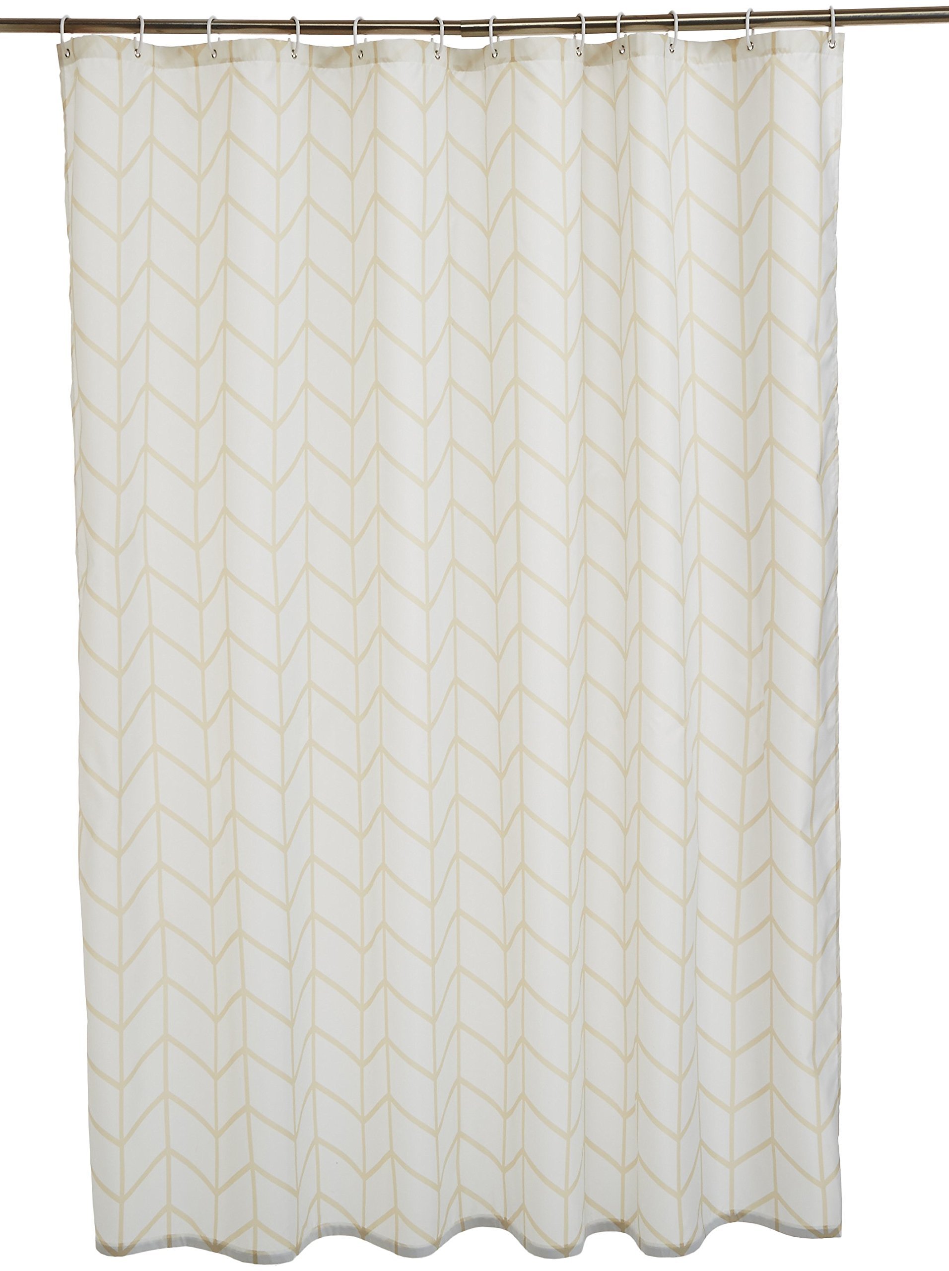 Rideau de douche en tissu imprimé AmazonBasics, motif chevrons naturel